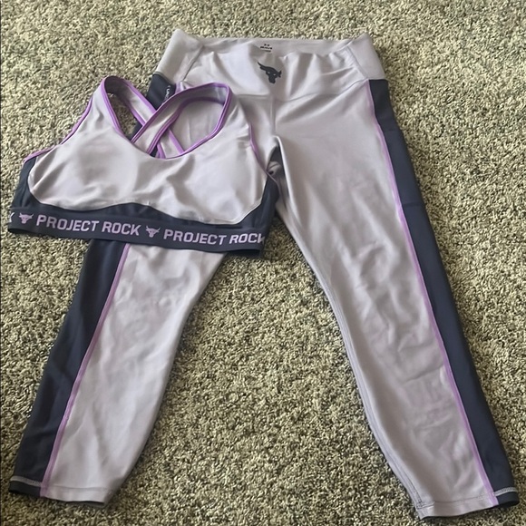 Under Armour Project Rock Gray and Purple Activewear Set - Picture 1 of 7